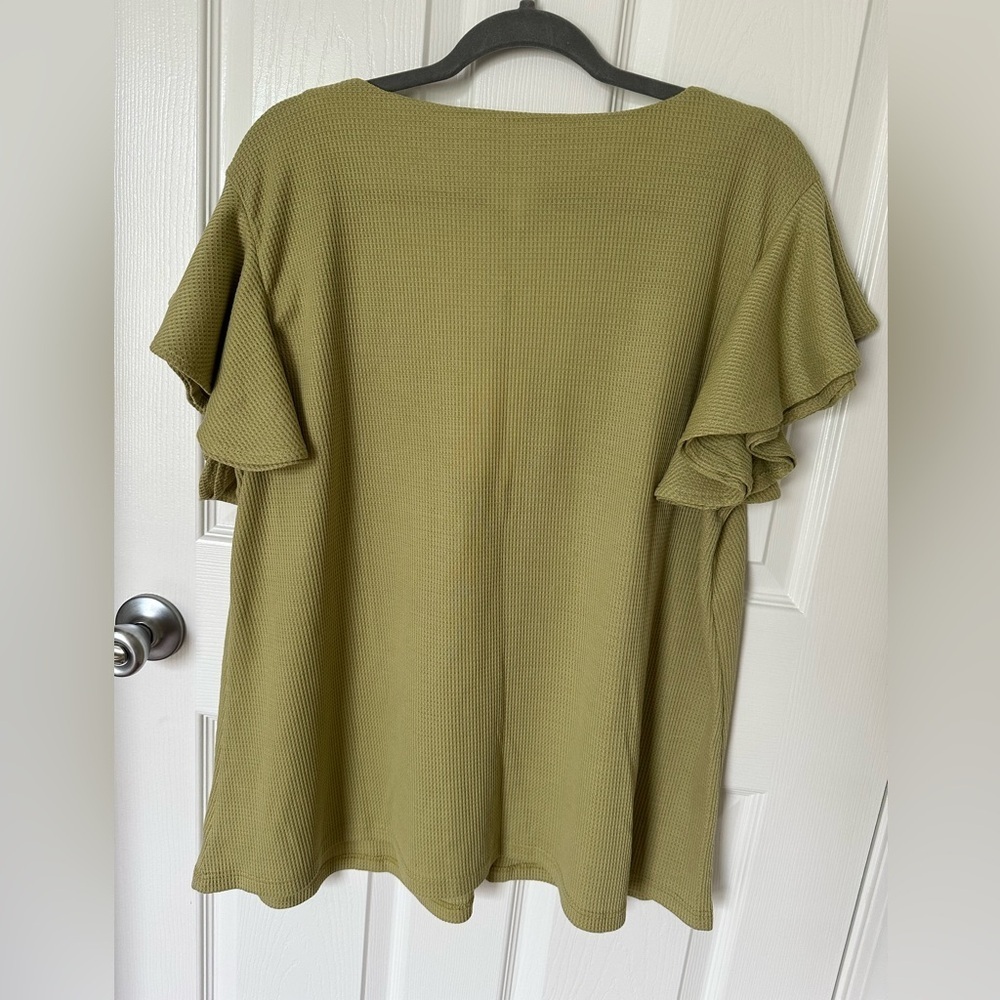 Green Flutter Sleeve Ruffled Blouse - Picture 9 of 9